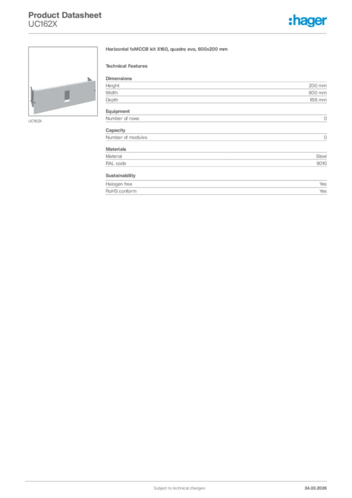 Image Hager Product data sheet UC162X  | Hager Africa