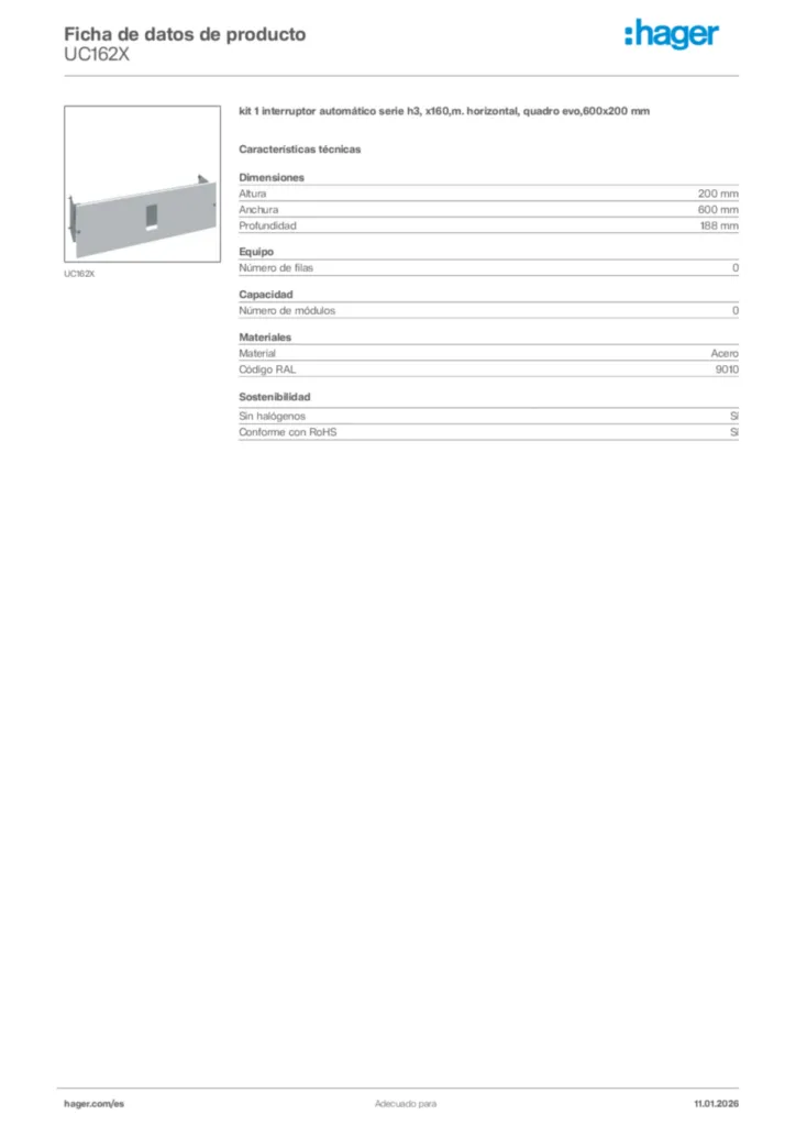 Imagen Hager Ficha de datos de producto UC162X | Hager España