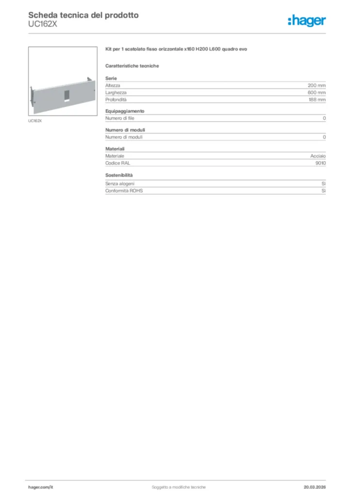 Immagine Hager Scheda tecnica del prodotto UC162X | Hager Italia