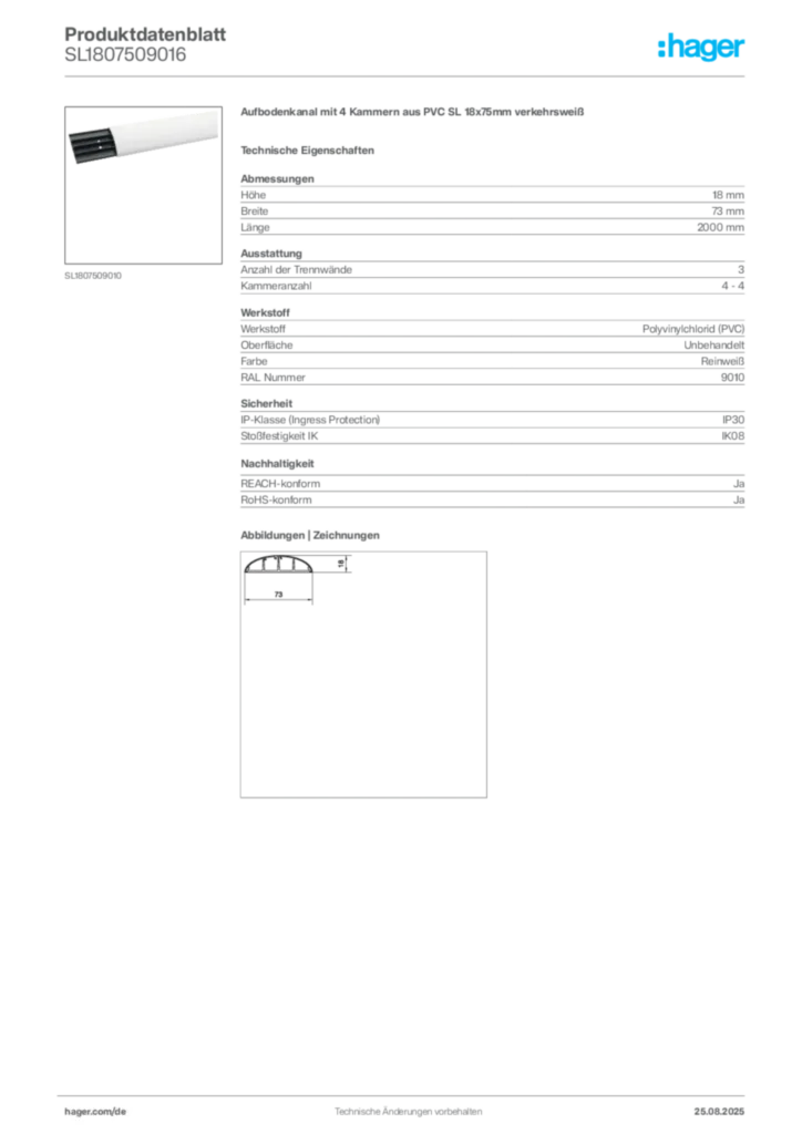 Bild Hager Produktdatenblatt SL1807509016 | Hager Deutschland