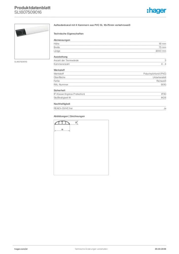 Bild Hager Produktdatenblatt SL1807509016 | Hager Deutschland