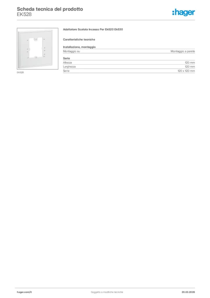 Immagine Hager Scheda tecnica del prodotto EK528 | Hager Italia