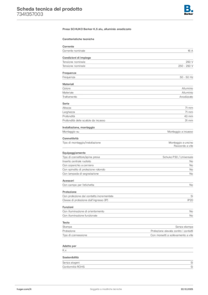 Immagine Berker Scheda tecnica del prodotto 7341357003 | Hager Italia