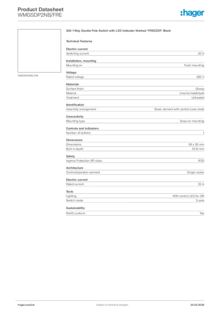 Image Hager Product data sheet WMGSDP2NB/FRE  | Hager