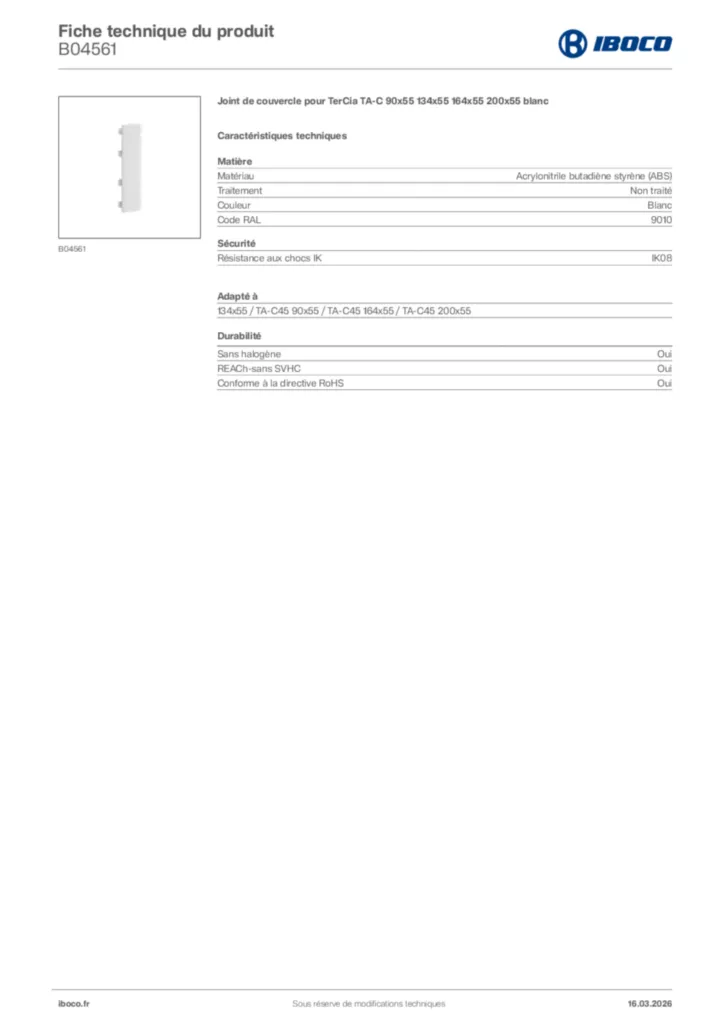 Image Iboco Fiche technique du produit B04561 | Hager France