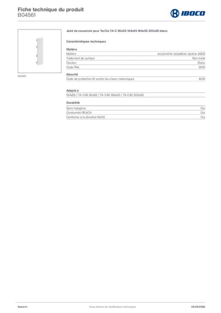 Image Iboco Fiche technique du produit B04561 | Hager France