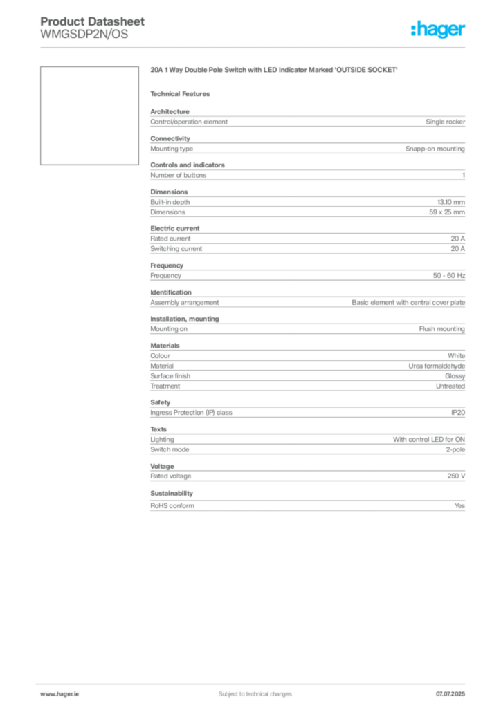 Image Hager Product data sheet WMGSDP2N/OS  | Hager