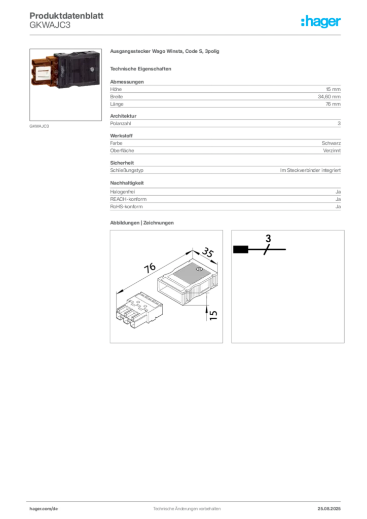 Bild Hager Produktdatenblatt GKWAJC3 | Hager Deutschland