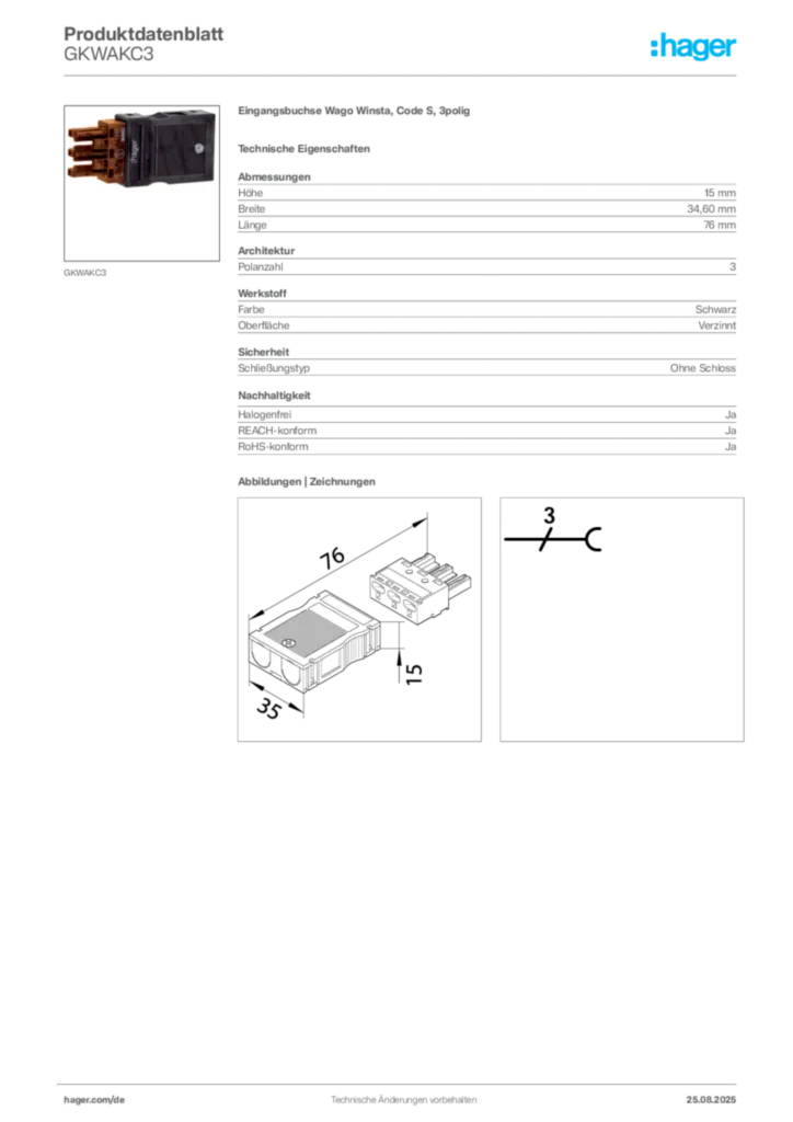 Bild Hager Produktdatenblatt GKWAKC3 | Hager Deutschland