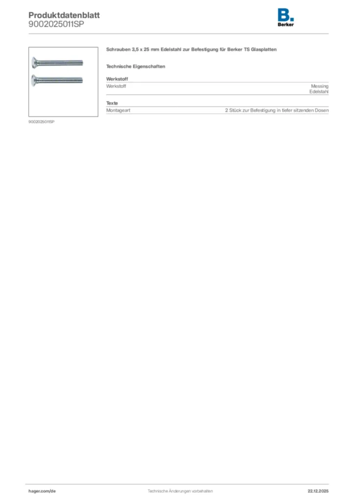 Bild Berker Produktdatenblatt 9002025011SP | Hager Deutschland
