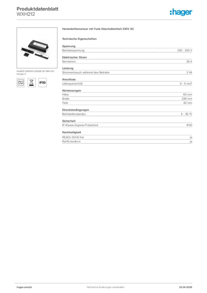 Bild Hager Produktdatenblatt WXH212 | Hager Deutschland