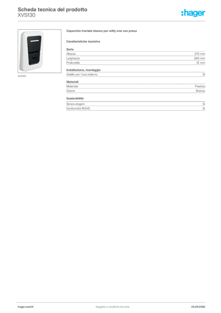 Immagine Hager Scheda tecnica del prodotto XVS130 | Hager Italia