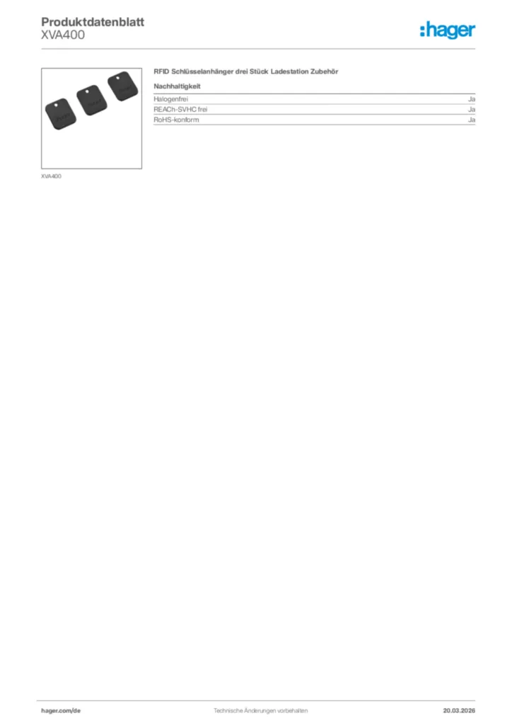Bild Hager Produktdatenblatt XVA400 | Hager Deutschland