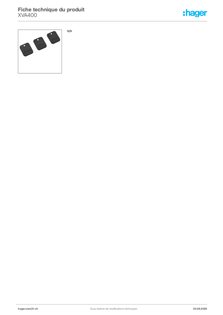 Image Hager Fiche technique du produit XVA400 | Hager Suisse
