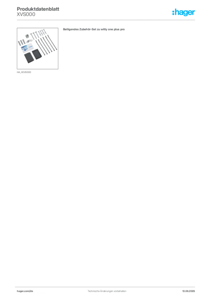 Hager Produktdatenblatt XVS000