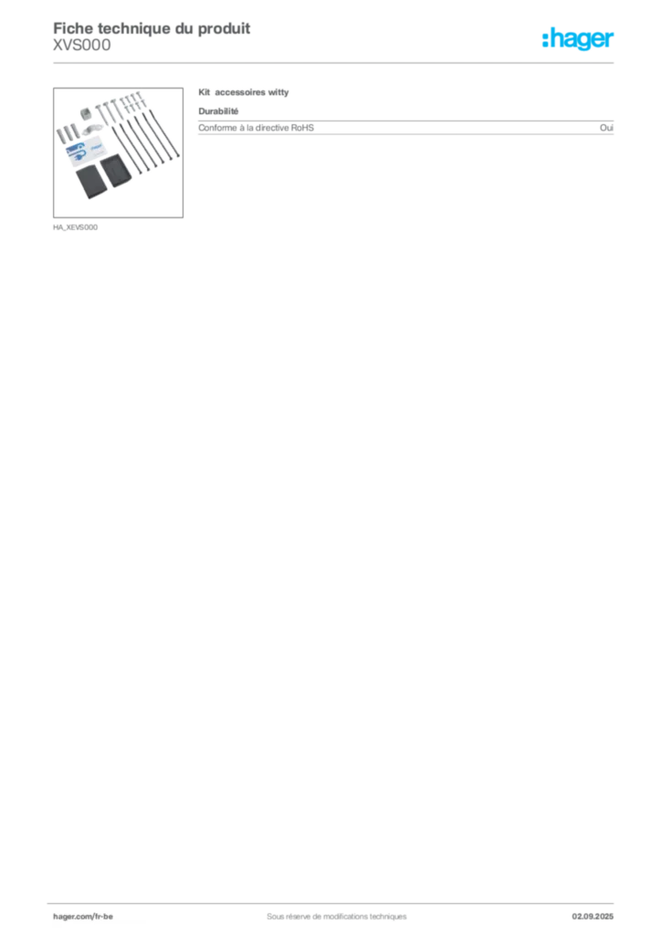 Image Hager Fiche technique du produit XVS000 | Hager Belgique