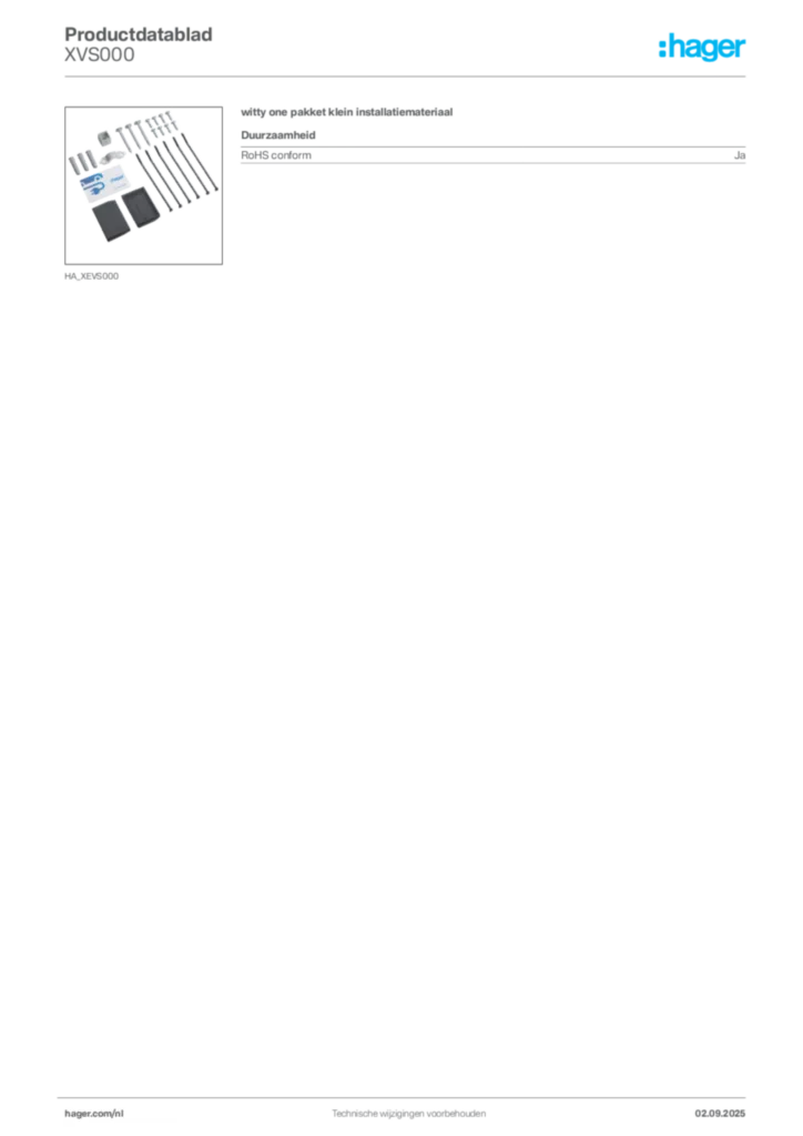 Afbeelding Hager Productdatablad XVS000 | Hager Nederland