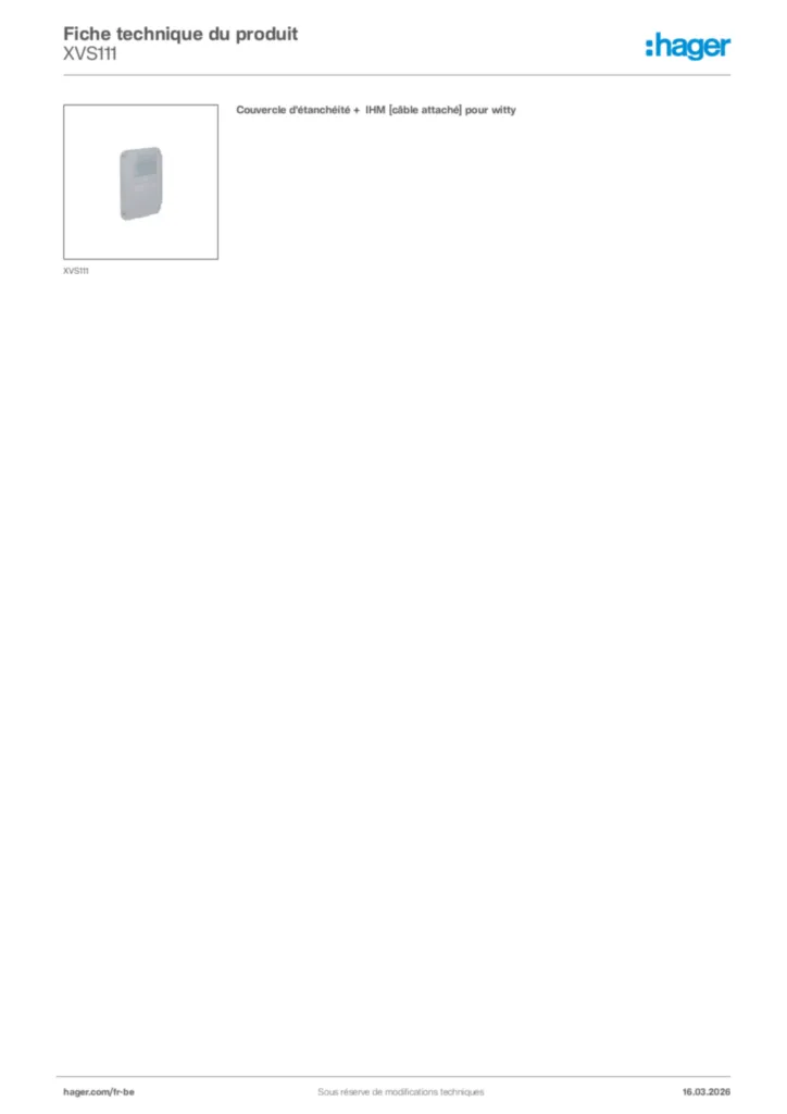 Image Hager Fiche technique du produit XVS111 | Hager Belgique