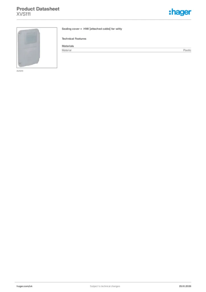 Image Hager Product data sheet XVS111  | Hager