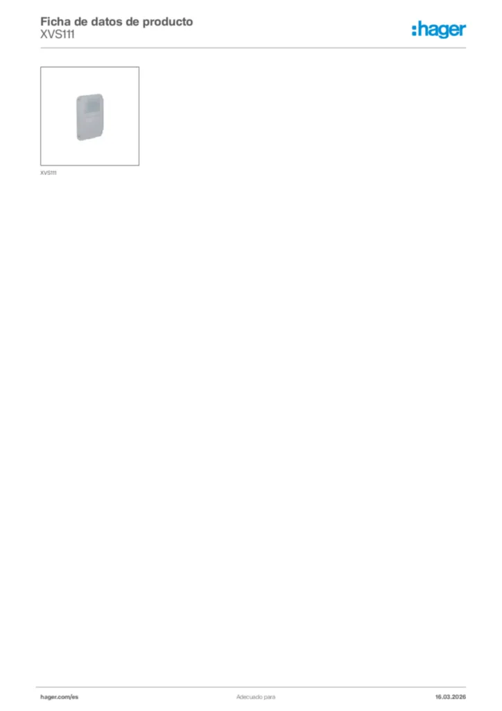 Imagen Hager Ficha de datos de producto XVS111 | Hager España