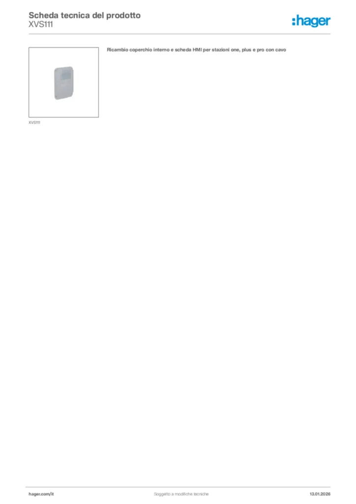 Immagine Hager Scheda tecnica del prodotto XVS111 | Hager Italia