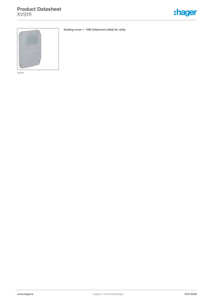 Image Hager Product data sheet XVS111  | Hager