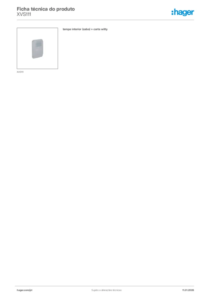 Imagem Hager Ficha técnica do produto XVS111 | Hager Portugal