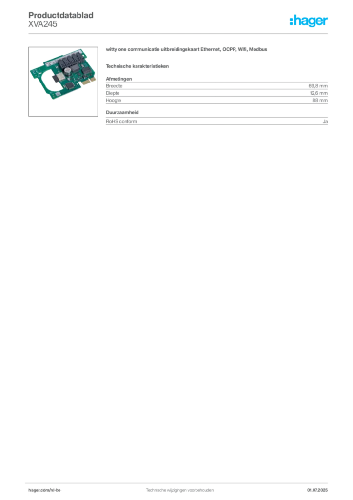 Afbeelding Hager Productdatablad XVA245 | Hager Belgium