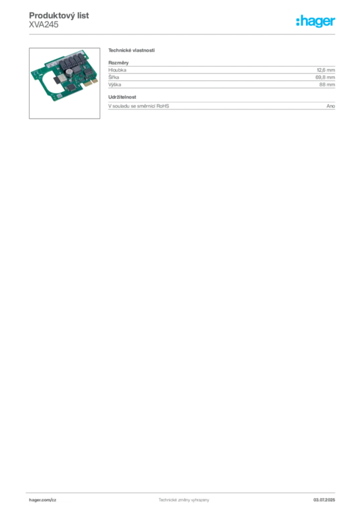 Obrázek Hager Product data sheet XVA245 | Hager