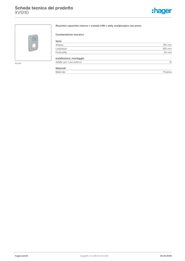 Immagine Hager Scheda tecnica del prodotto XVS110 | Hager Italia