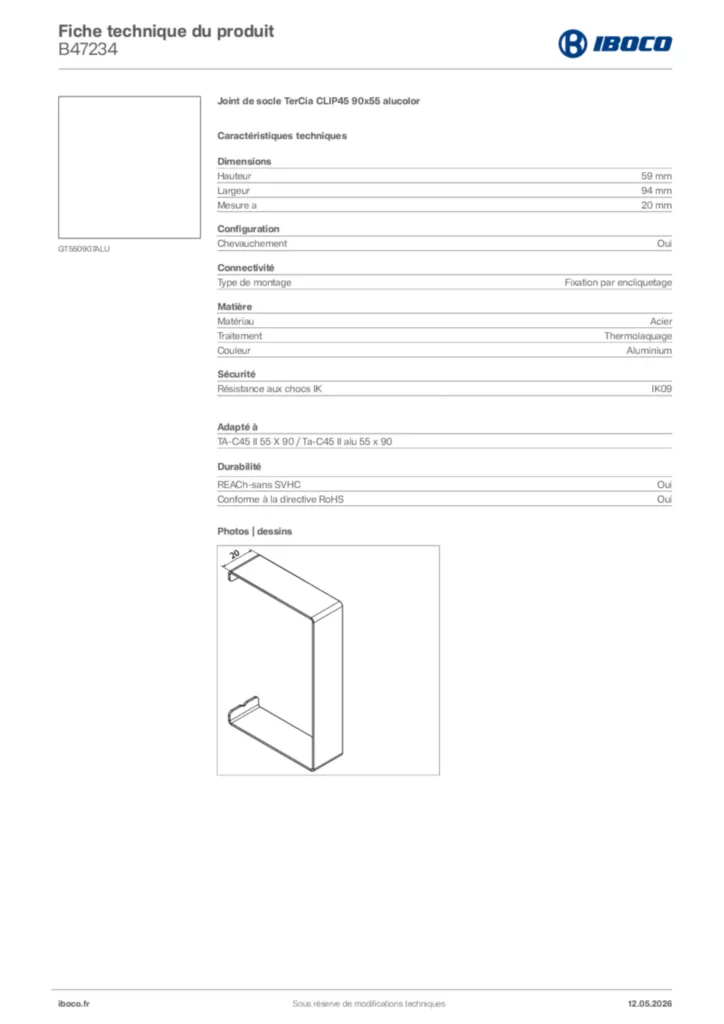 Image Iboco Fiche technique du produit B47234 | Hager France