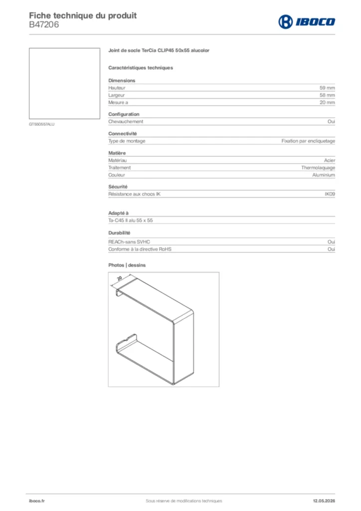 Image Iboco Fiche technique du produit B47206 | Hager France