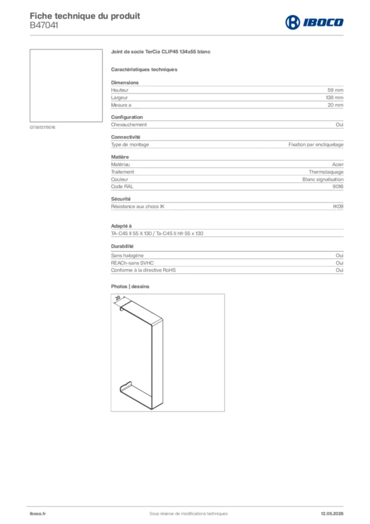 Image Iboco Fiche technique du produit B47041 | Hager France