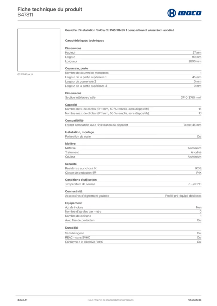 Image Iboco Fiche technique du produit B47811 | Hager France