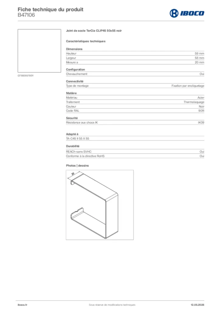 Image Iboco Fiche technique du produit B47106 | Hager France