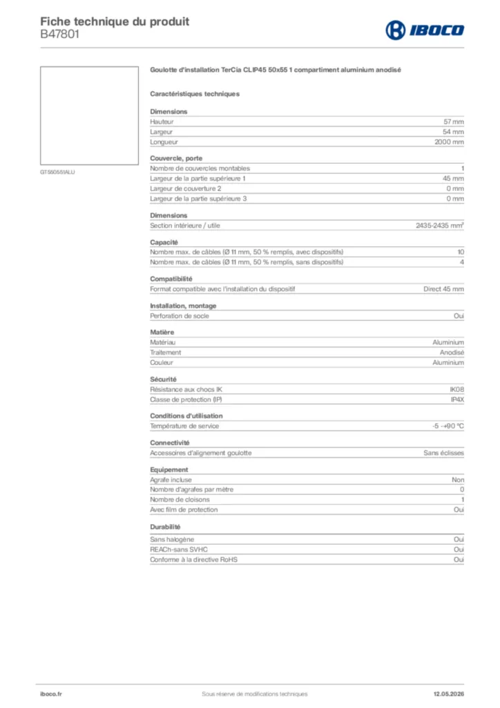 Image Iboco Fiche technique du produit B47801 | Hager France