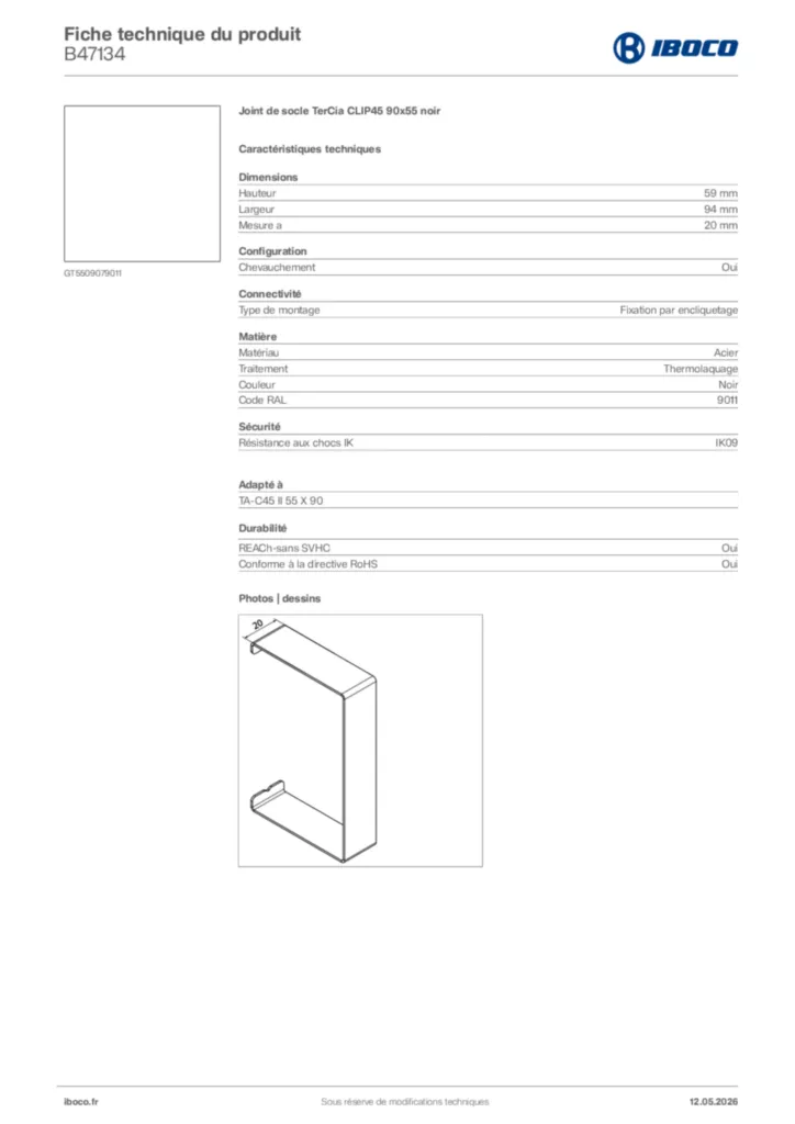 Image Iboco Fiche technique du produit B47134 | Hager France