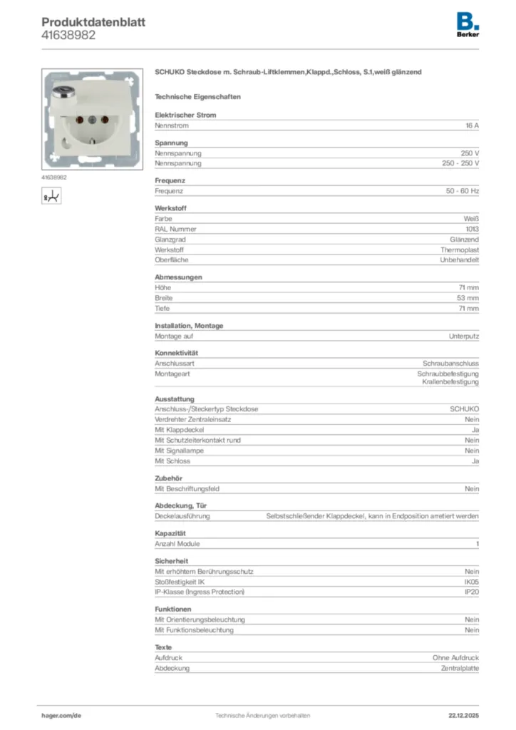 Bild Berker Produktdatenblatt 41638982 | Hager Deutschland