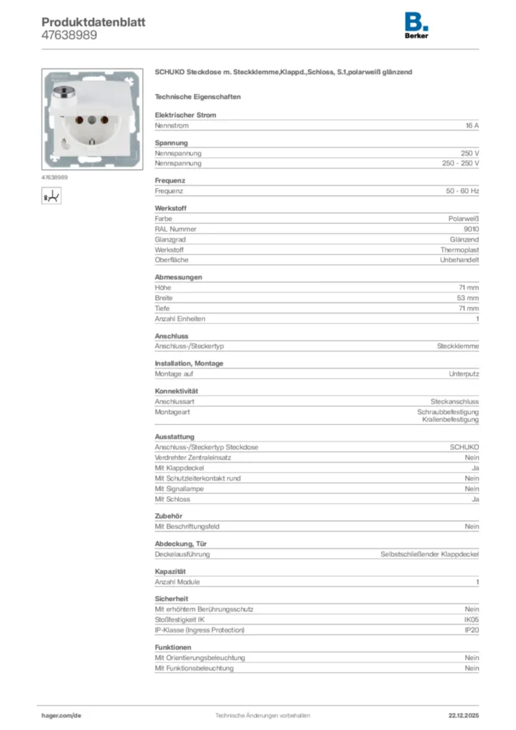 Bild Berker Produktdatenblatt 47638989 | Hager Deutschland