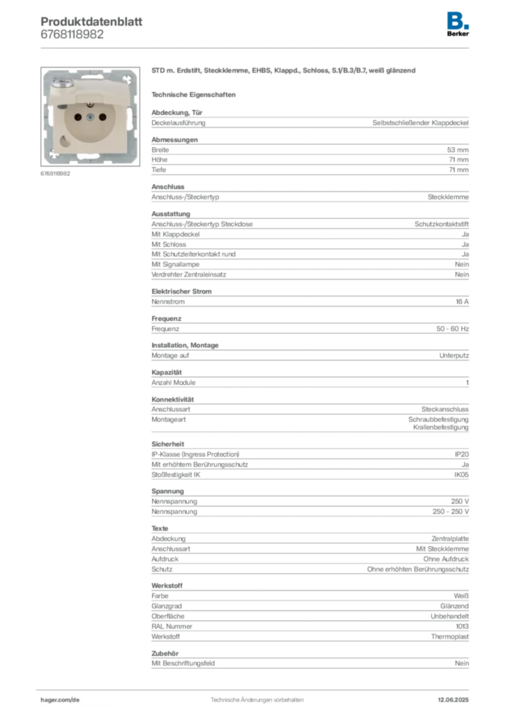 Berker Produktdatenblatt 6768118982