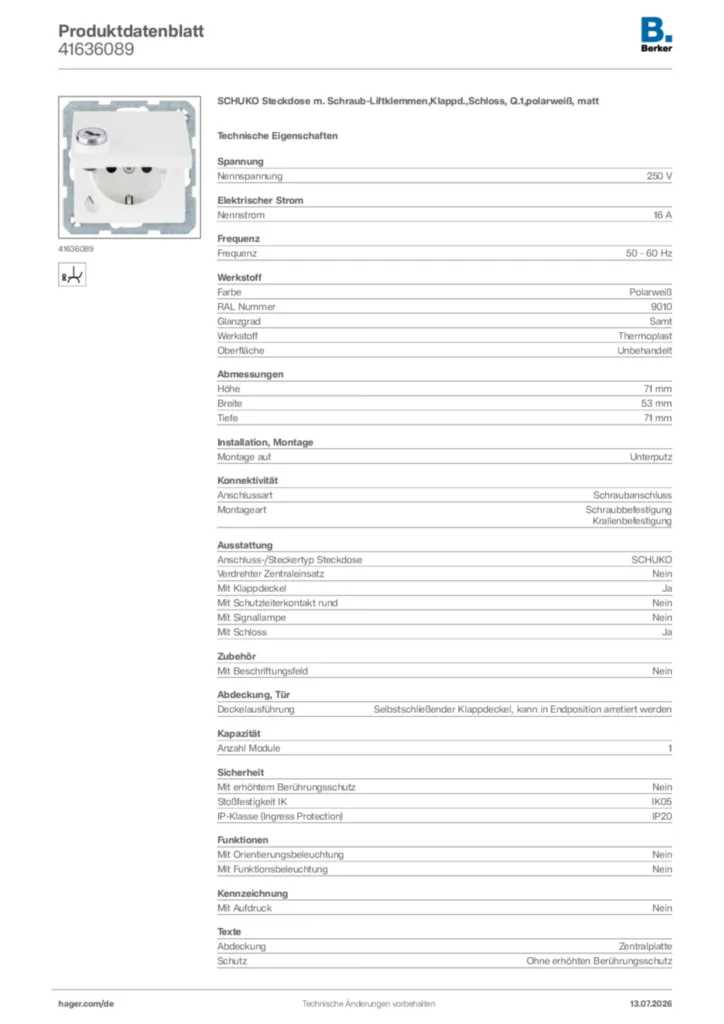 Bild Berker Produktdatenblatt 41636089 | Hager Deutschland