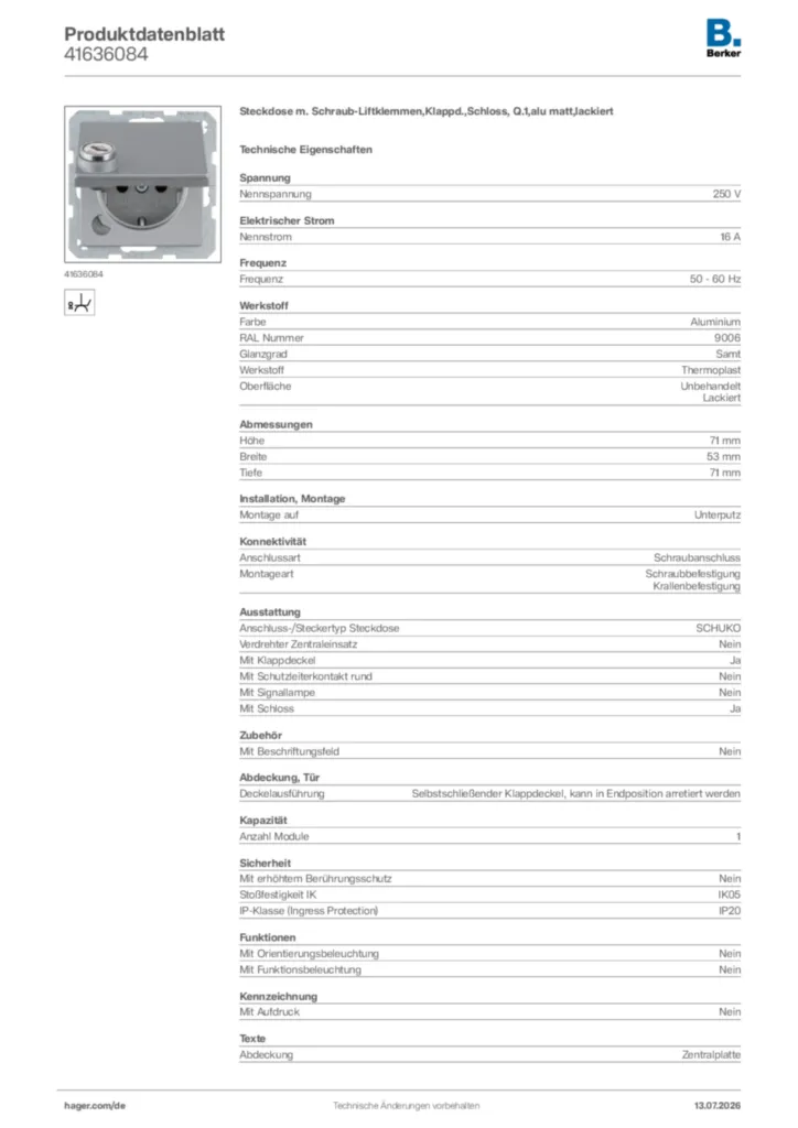 Bild Berker Produktdatenblatt 41636084 | Hager Deutschland