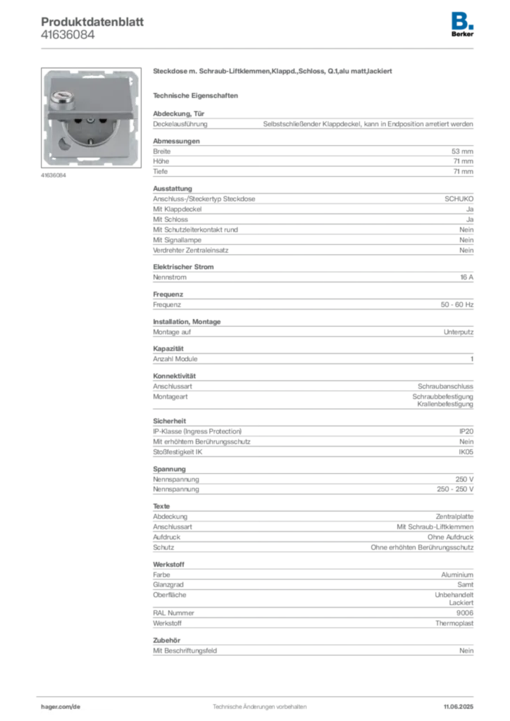 Berker Produktdatenblatt 41636084