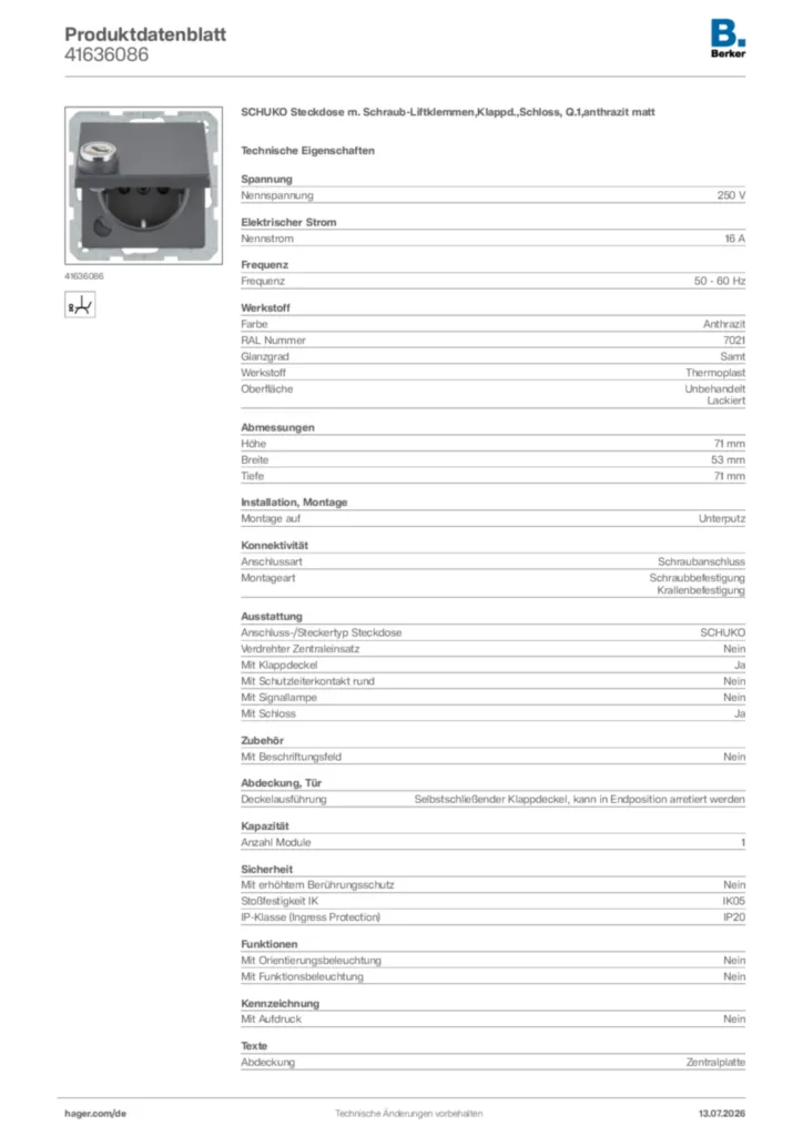 Bild Berker Produktdatenblatt 41636086 | Hager Deutschland