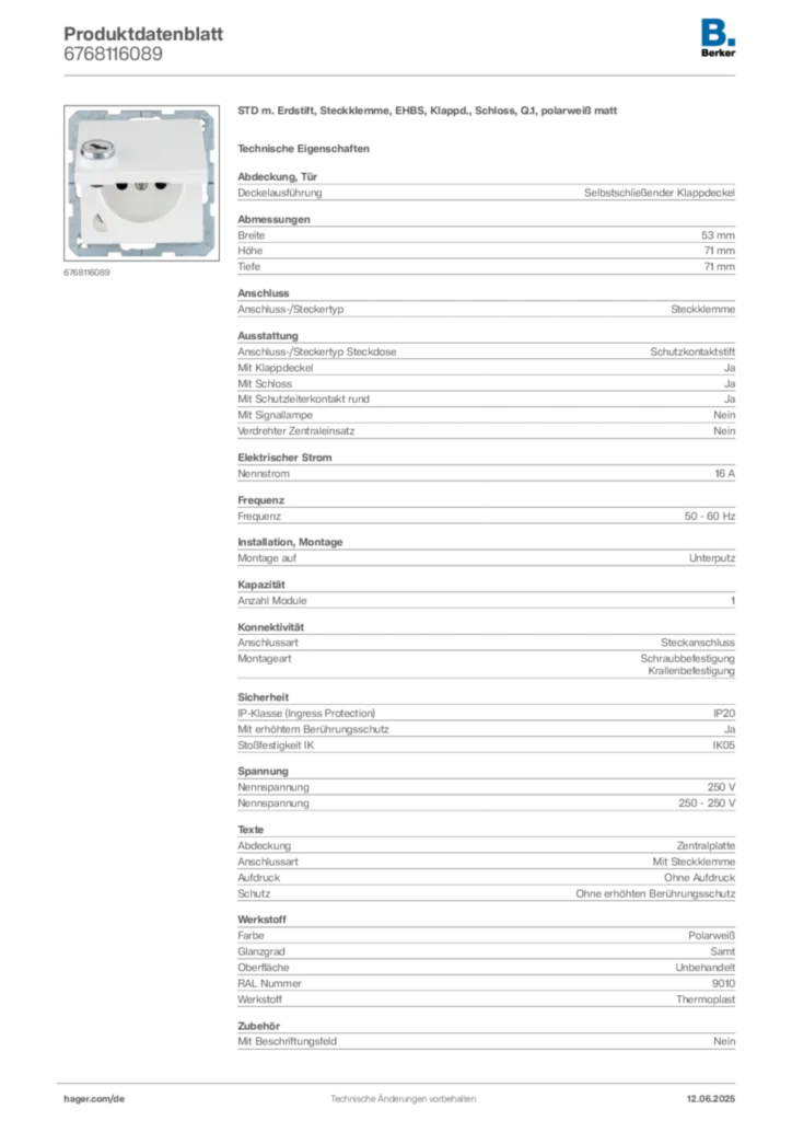 Berker Produktdatenblatt 6768116089