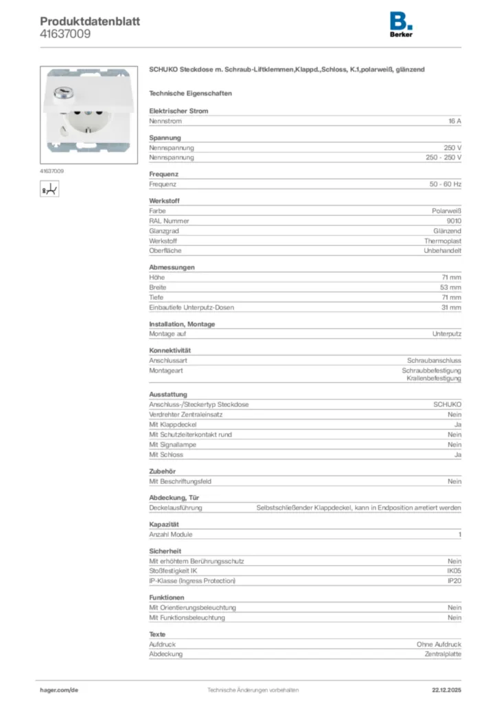 Bild Berker Produktdatenblatt 41637009 | Hager Deutschland