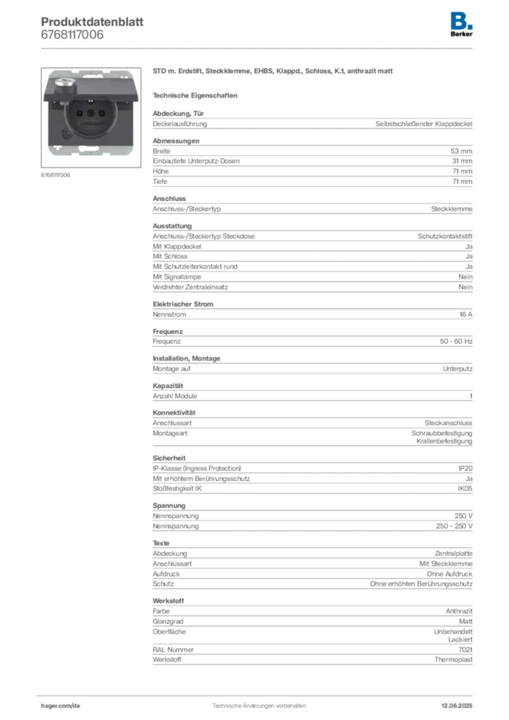 Berker Produktdatenblatt 6768117006