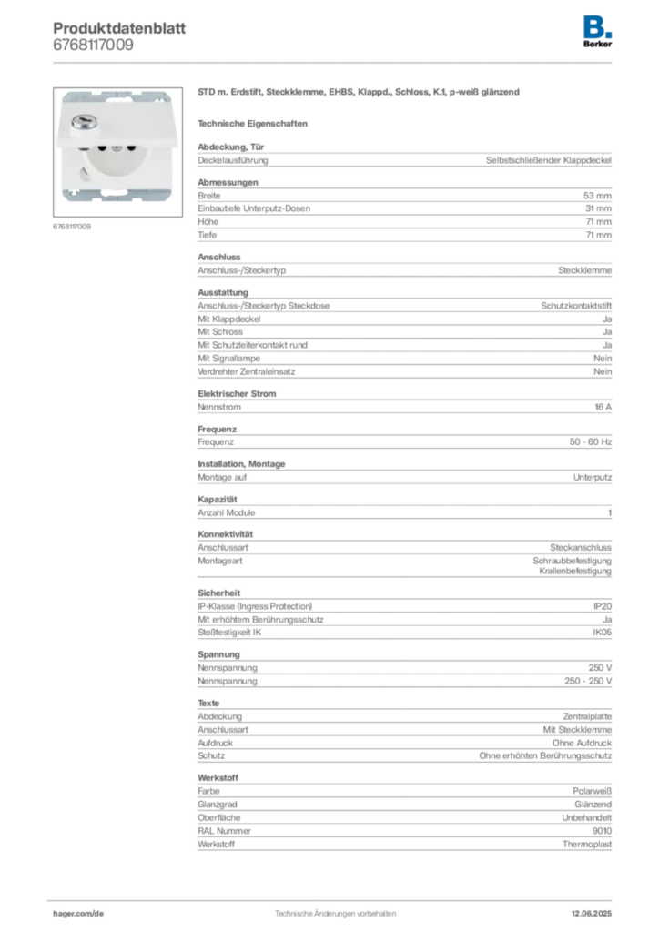 Berker Produktdatenblatt 6768117009