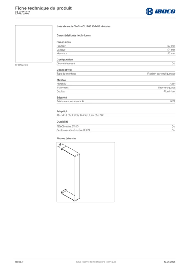 Image Iboco Fiche technique du produit B47247 | Hager France