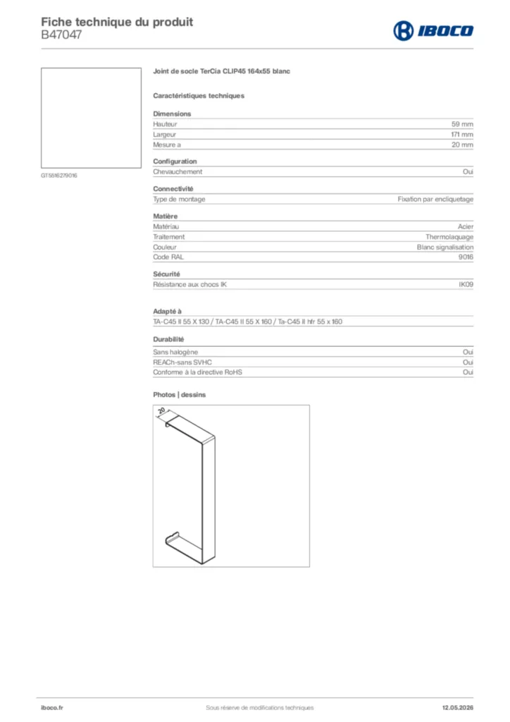 Image Iboco Fiche technique du produit B47047 | Hager France